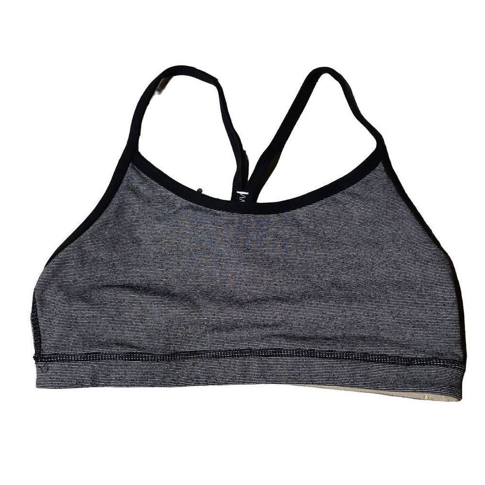 Lululemon black white stripe flow y sports bra